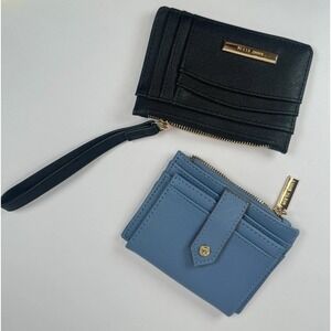 Anne Klein Mini Wallets Lot Of 2 Black & Blue Card Holder Zip Coin Purse Set